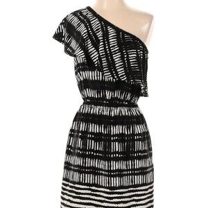 Express Women’s Ruffle One Shoulder Dress, Black and White, Size Small